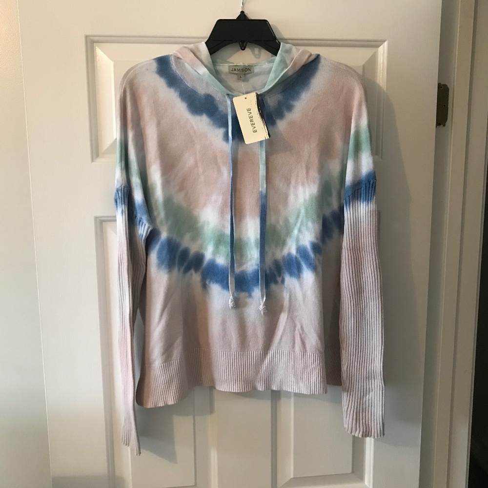 Evereve Pink Blue Green Tie-Dye Hoodie Sweatshirt